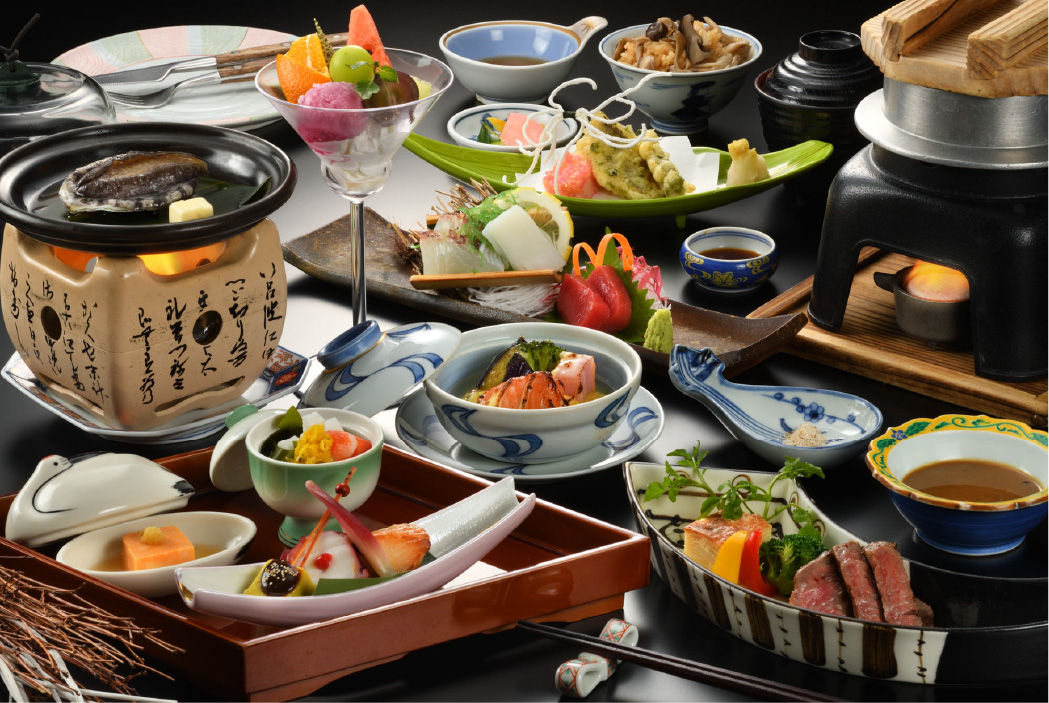 「鮑の踊り焼」特別会席＋青森県産牛ステーキ"